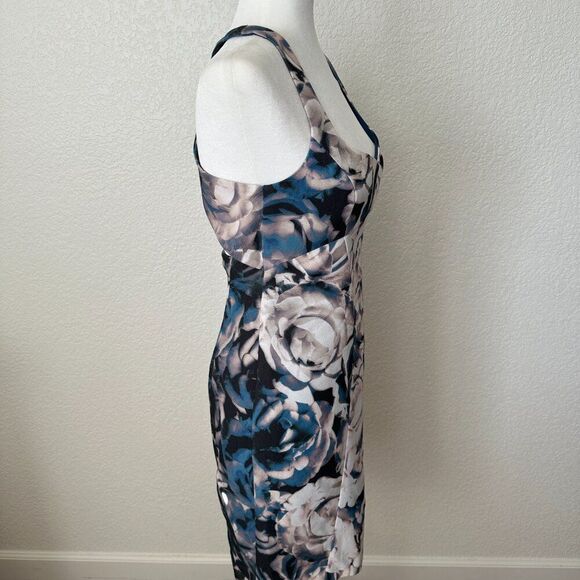 Black Halo Floral Watercolor V Neck Criss Cross Back Sheath Dress Size 4 - Picture 5 of 11